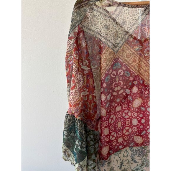 Boho Top 22/24 Patchwork Tunic Sheer Flowy Hare Print Festival CottageCore Fairy - Picture 9 of 16